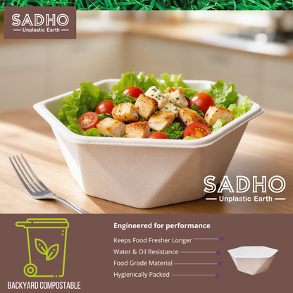 12oz (360 ml) Bowls (Hexagon) Bagasse (White)