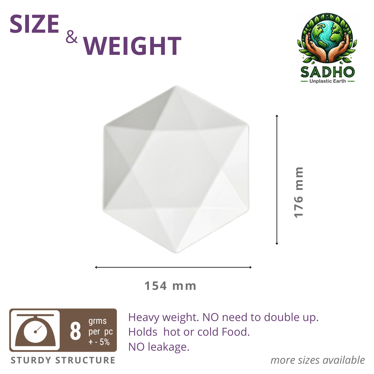 7 inch (18cm) Plates (Hexagon) Bagasse (White)