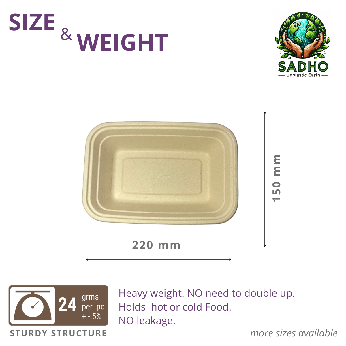 32oz (950 ml) Container (Rectangular) made of Unbleached Brown Bagasse