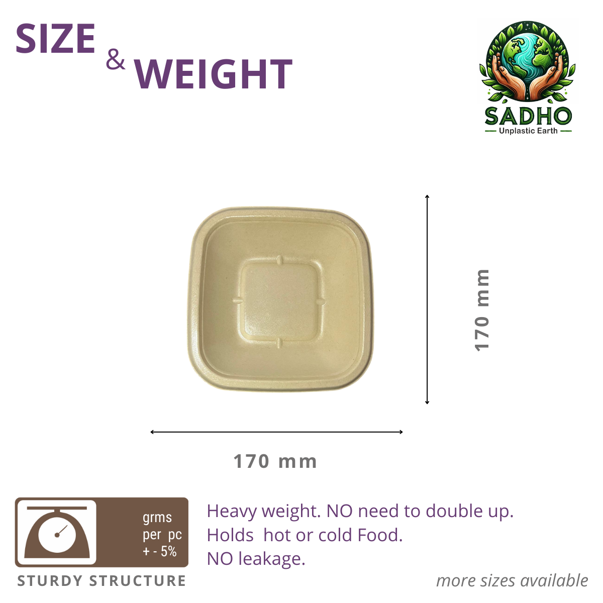 22oz (650 ml) bowls (Square) made of Unbleached Brown Bagasse