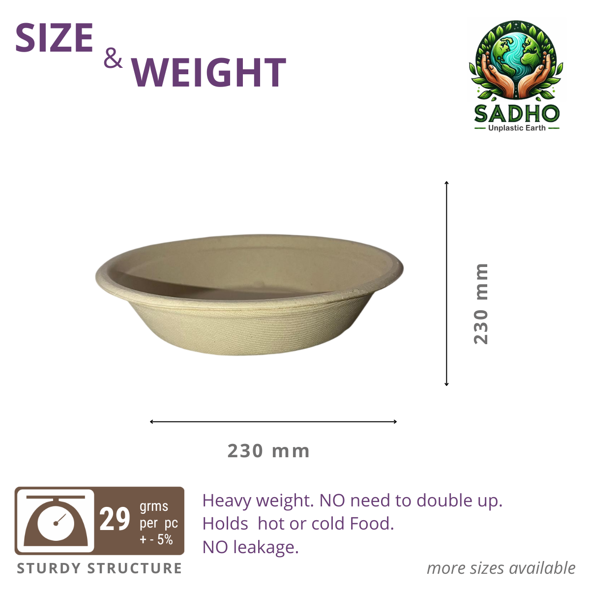 33oz (980 ml) Premium bowls (Round) made of Unbleached Brown Bagasse