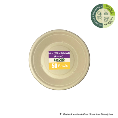 26oz (780 ml) bowls (Round) made of Unbleached Brown Bagasse