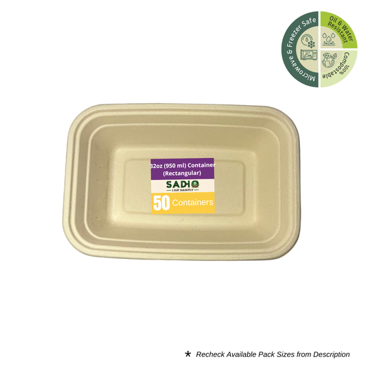 32oz (950 ml) Container (Rectangular) made of Unbleached Brown Bagasse