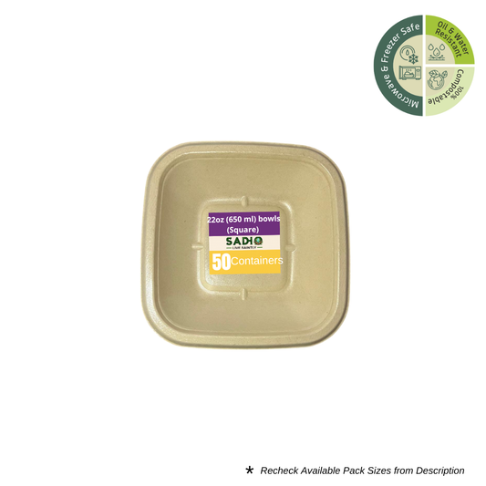 22oz (650 ml) bowls (Square) made of Unbleached Brown Bagasse