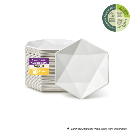 6 inch (15cm) Plates (Hexagon) Bagasse (White)