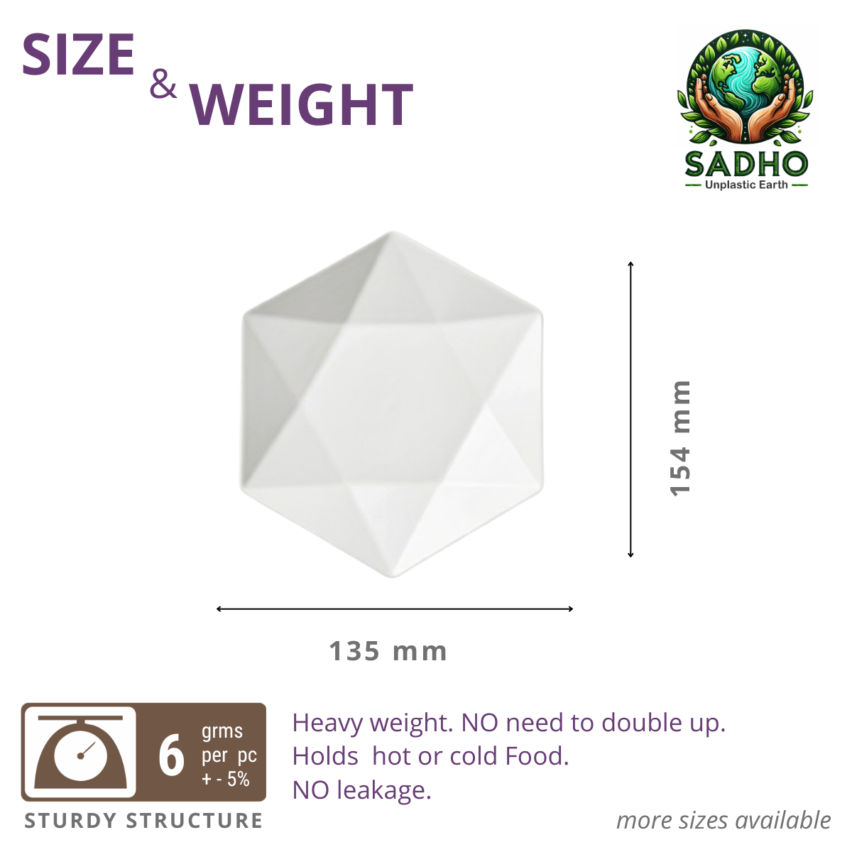 6 inch (15cm) Plates (Hexagon) Bagasse (White)