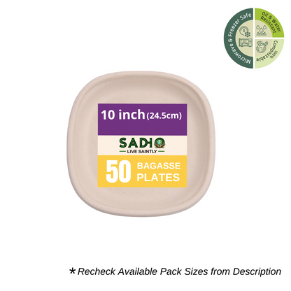 10 inch (25cm) plates (Square) made of Unbleached Brown Bagasse