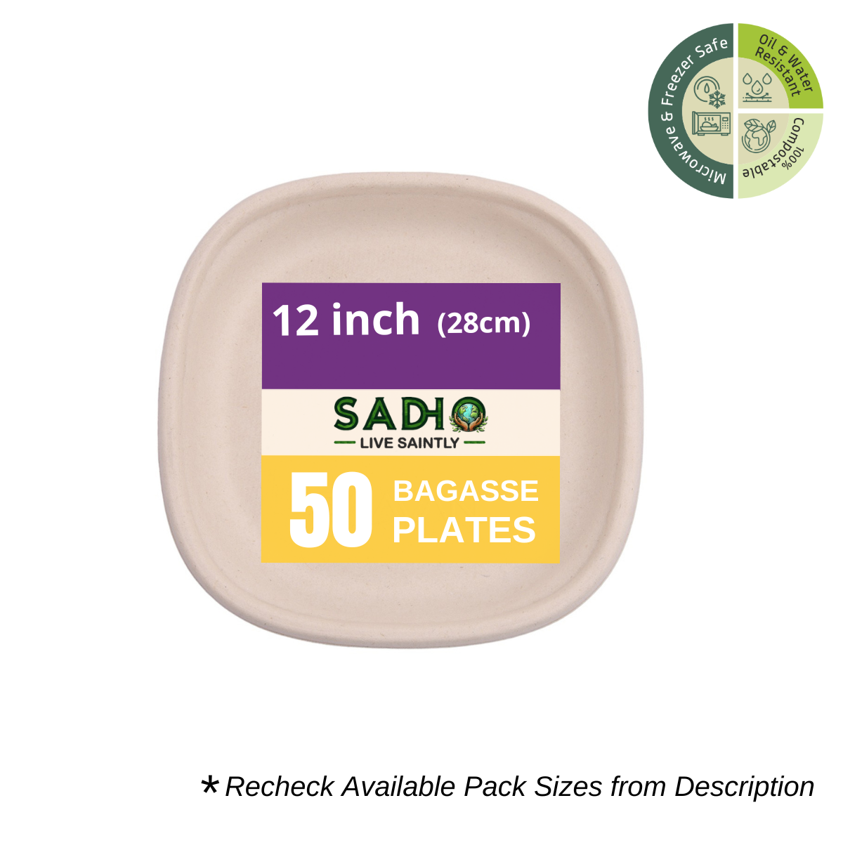 12 inch (30.5cm) plates (Square) made of Unbleached Brown Bagasse