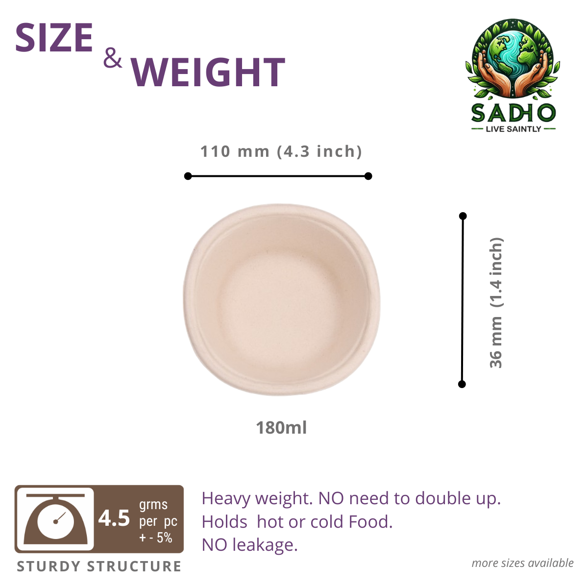 6oz (180 ml) bowls (Round) made of Unbleached Brown Bagasse