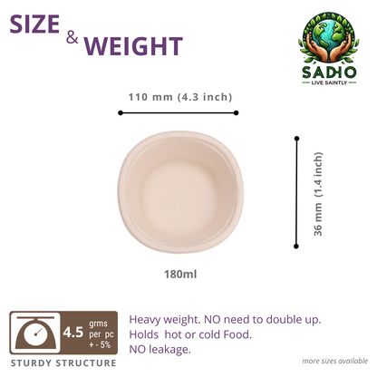 6oz (180 ml) bowls (Round) made of Unbleached Brown Bagasse