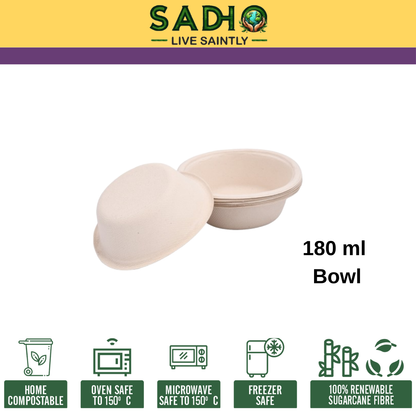 6oz (180 ml) bowls (Round) made of Unbleached Brown Bagasse