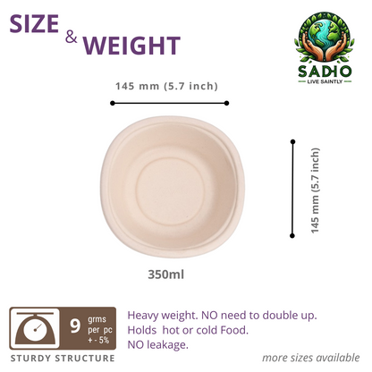 12oz (350 ml) bowls (Round) made of Unbleached Brown Bagasse