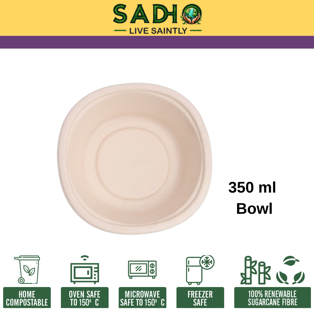 12oz (350 ml) bowls (Round) made of Unbleached Brown Bagasse