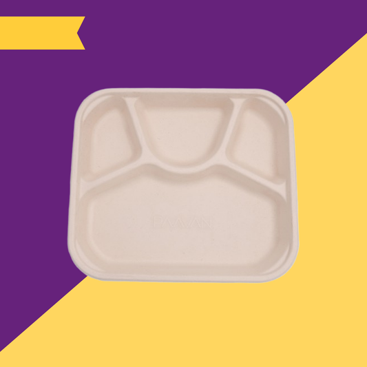 4 Compartment Meal Tray made of Unbleached Brown Bagasse