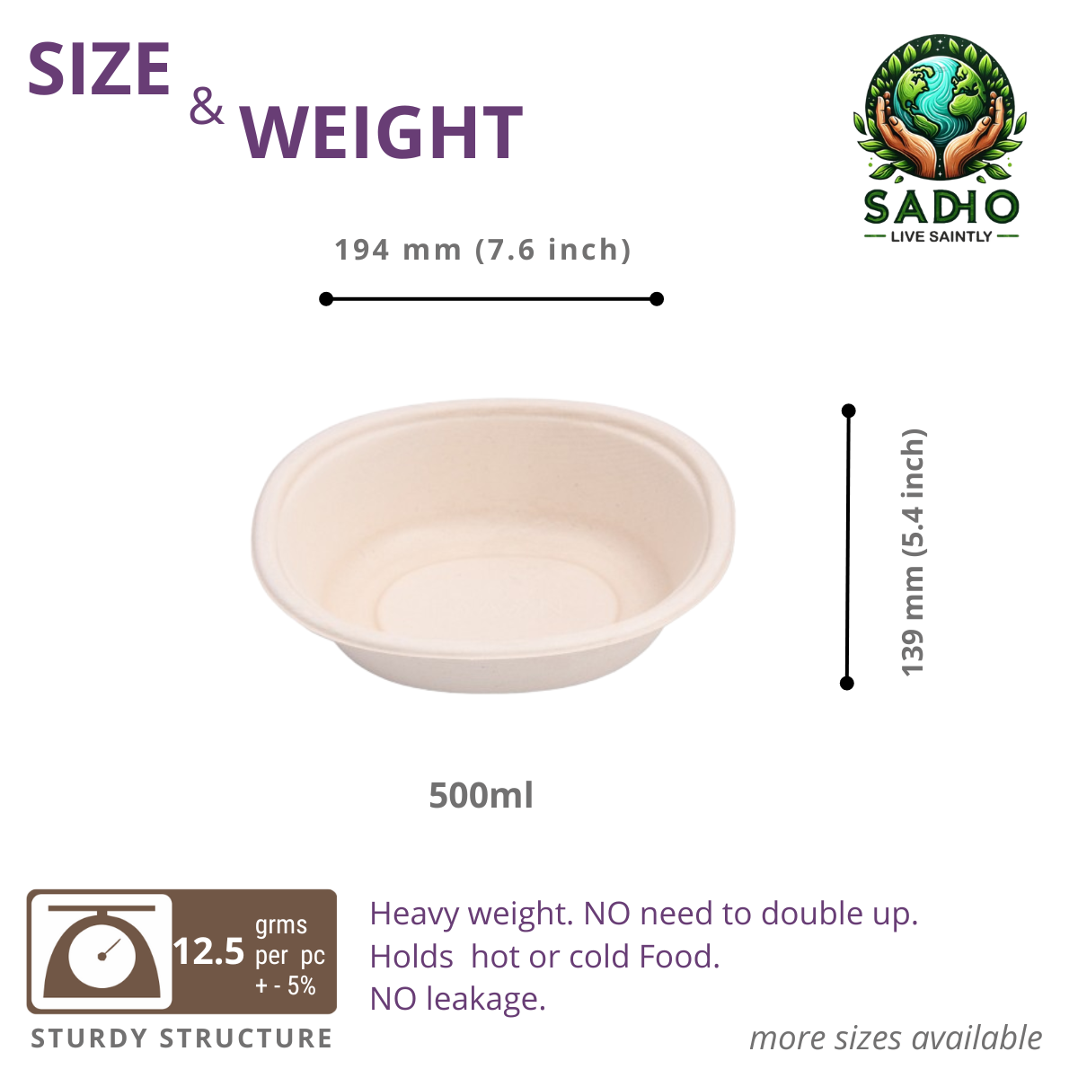 17oz (500 ml) bowls (Round) made of Unbleached Brown Bagasse