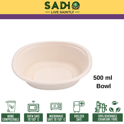 17oz (500 ml) bowls (Round) made of Unbleached Brown Bagasse