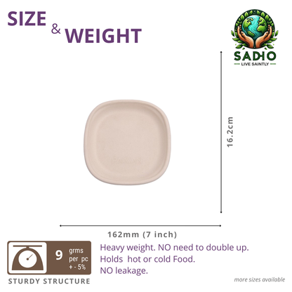 7 inch (16.2cm) plates (Square) made of Unbleached Brown Bagasse