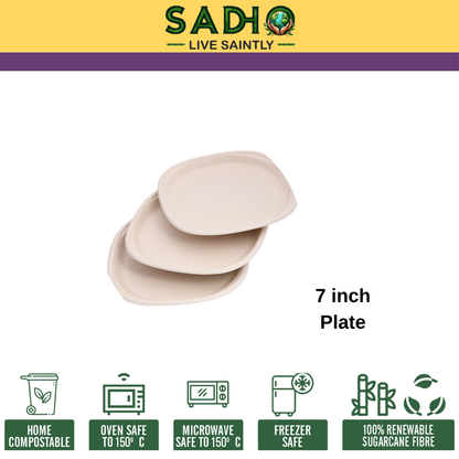 7 inch (16.2cm) plates (Square) made of Unbleached Brown Bagasse