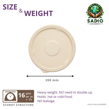 Lid for 750 ml (25oz) Round Bowl made of Unbleached Natural Brown Bagasse