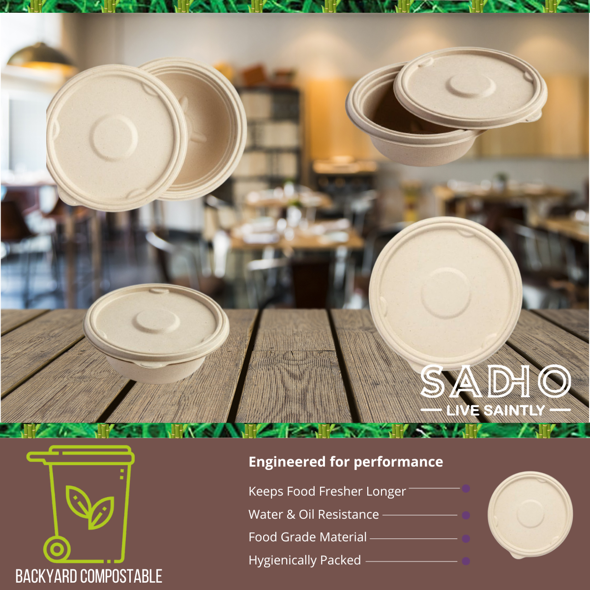 Lid for 750 ml (25oz) Round Bowl made of Unbleached Natural Brown Bagasse