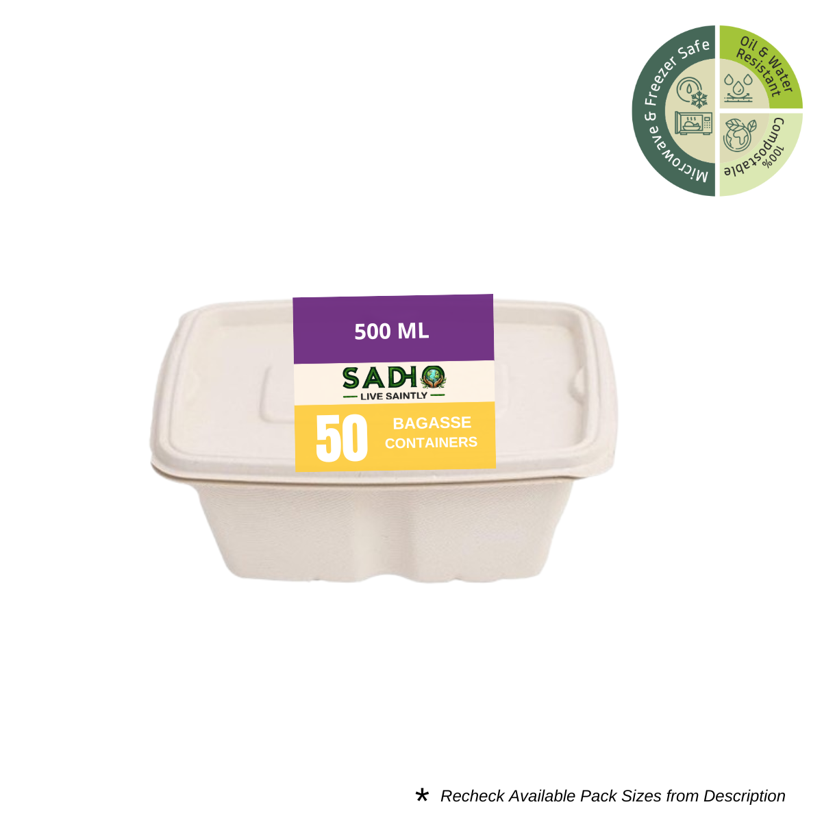 500 ml (16oz) Container made of Unbleached Brown Bagasse