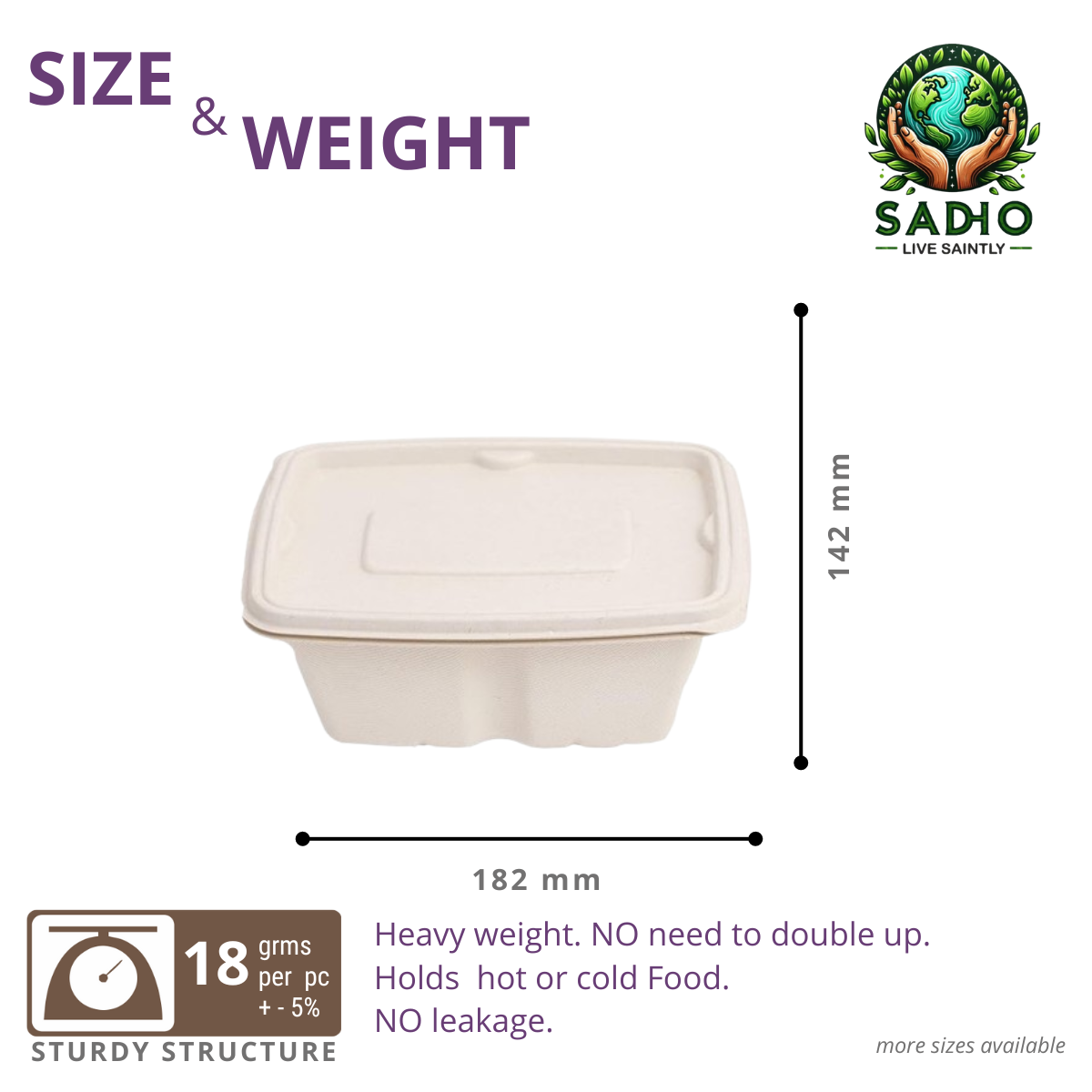 500 ml (16oz) Container made of Unbleached Brown Bagasse