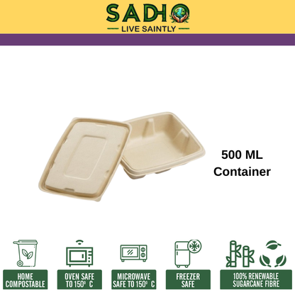 500 ml (16oz) Container made of Unbleached Brown Bagasse