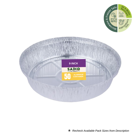 Sadho 9 inch Round Aluminium Foil Containers for Food Packing, Ovensafe Baking Containers, Food parcel boxes