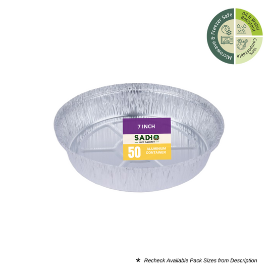 Sadho 7 inch Round Aluminium Foil Containers for Food Packing, Ovensafe Baking Containers, Food parcel boxes