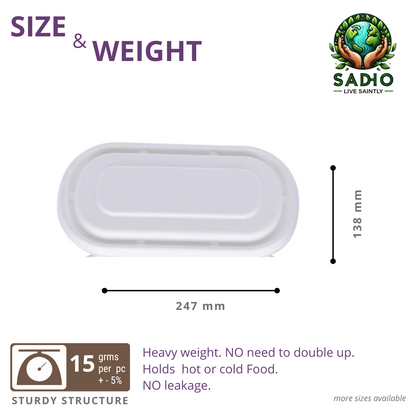 "Common Lid for 500 ml, 750 ml &  1000 ml containers (Rectoval) made of Bleached White Bagasse"