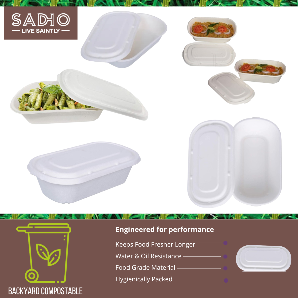 "Common Lid for 500 ml, 750 ml &  1000 ml containers (Rectoval) made of Bleached White Bagasse"