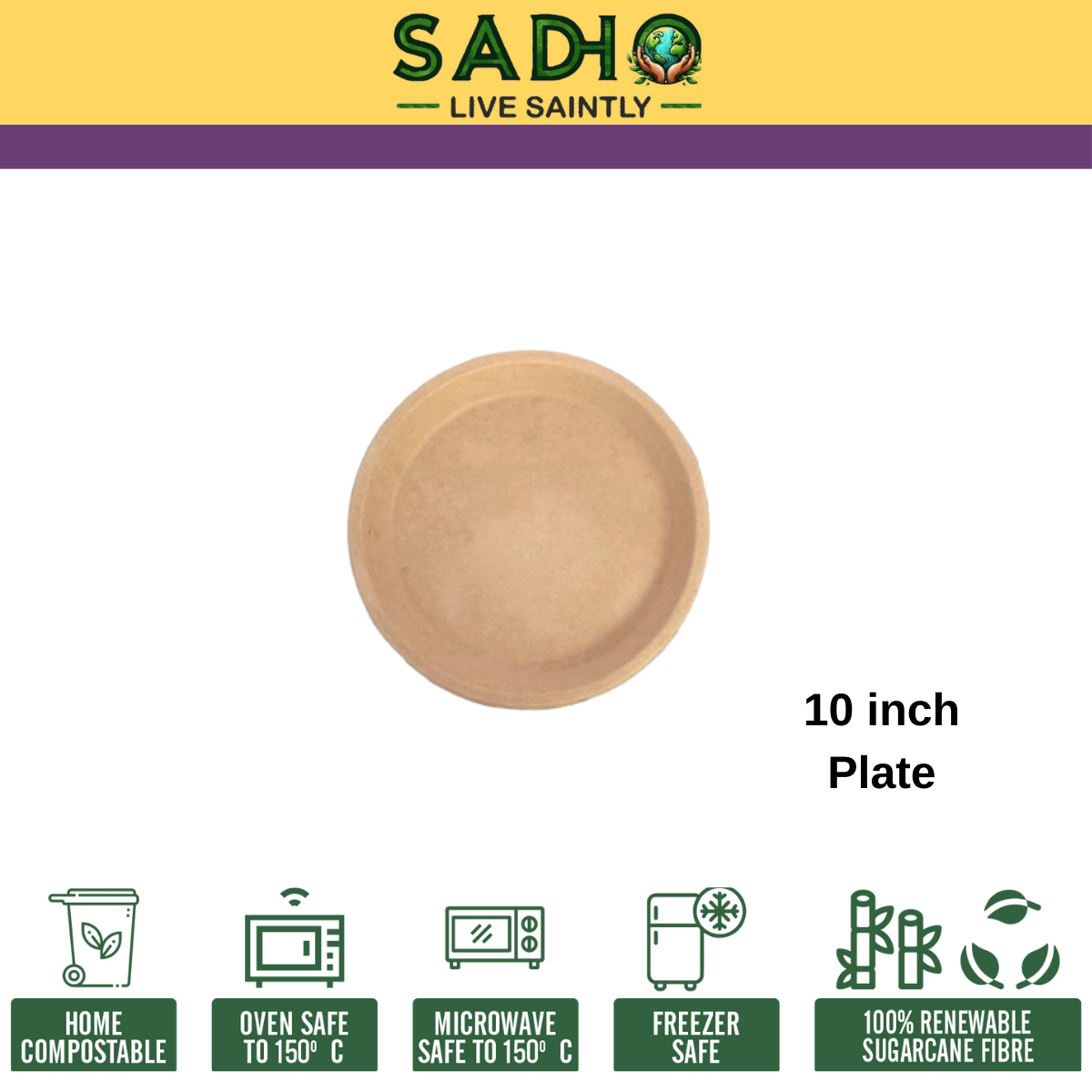 10 inch (26cm) plates (Round) made of Unbleached Brown Bagasse