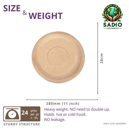 11 inch (28cm) plates (Round) made of Unbleached Brown Bagasse