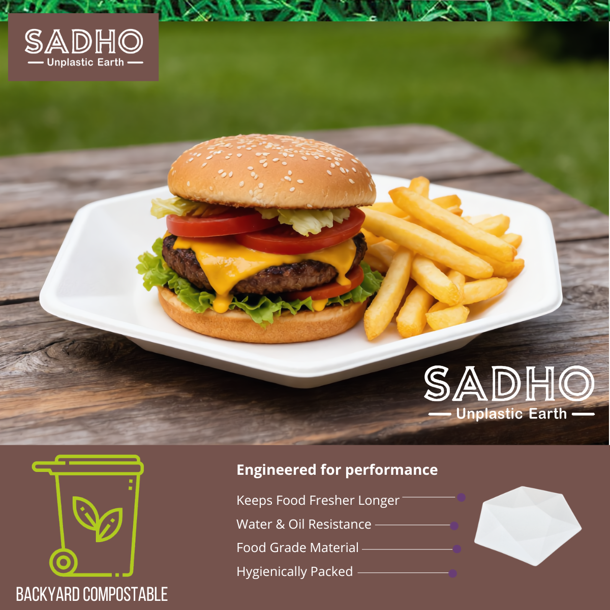 7 inch (18cm) Plates (Hexagon) Bagasse (White)