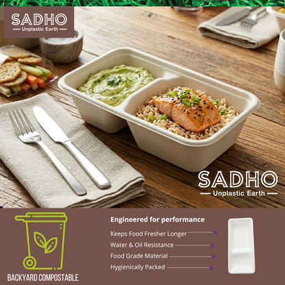 Rectangular Bagasse (White) 2 Compartment Sushi Tray