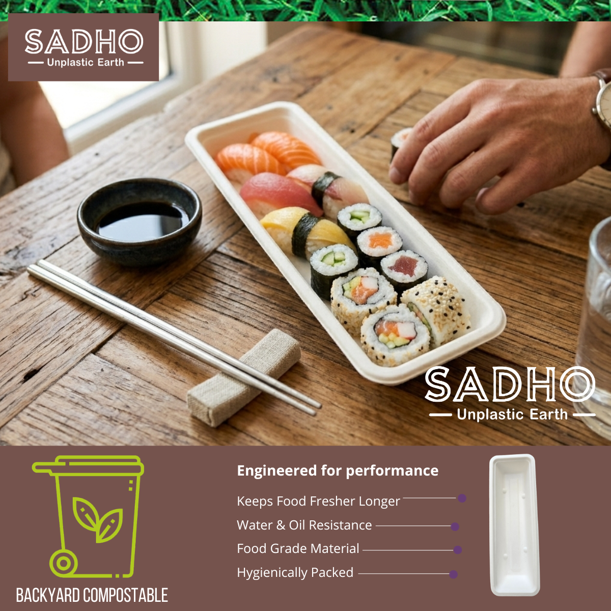 Rectangular Bagasse (White) Sushi Tray