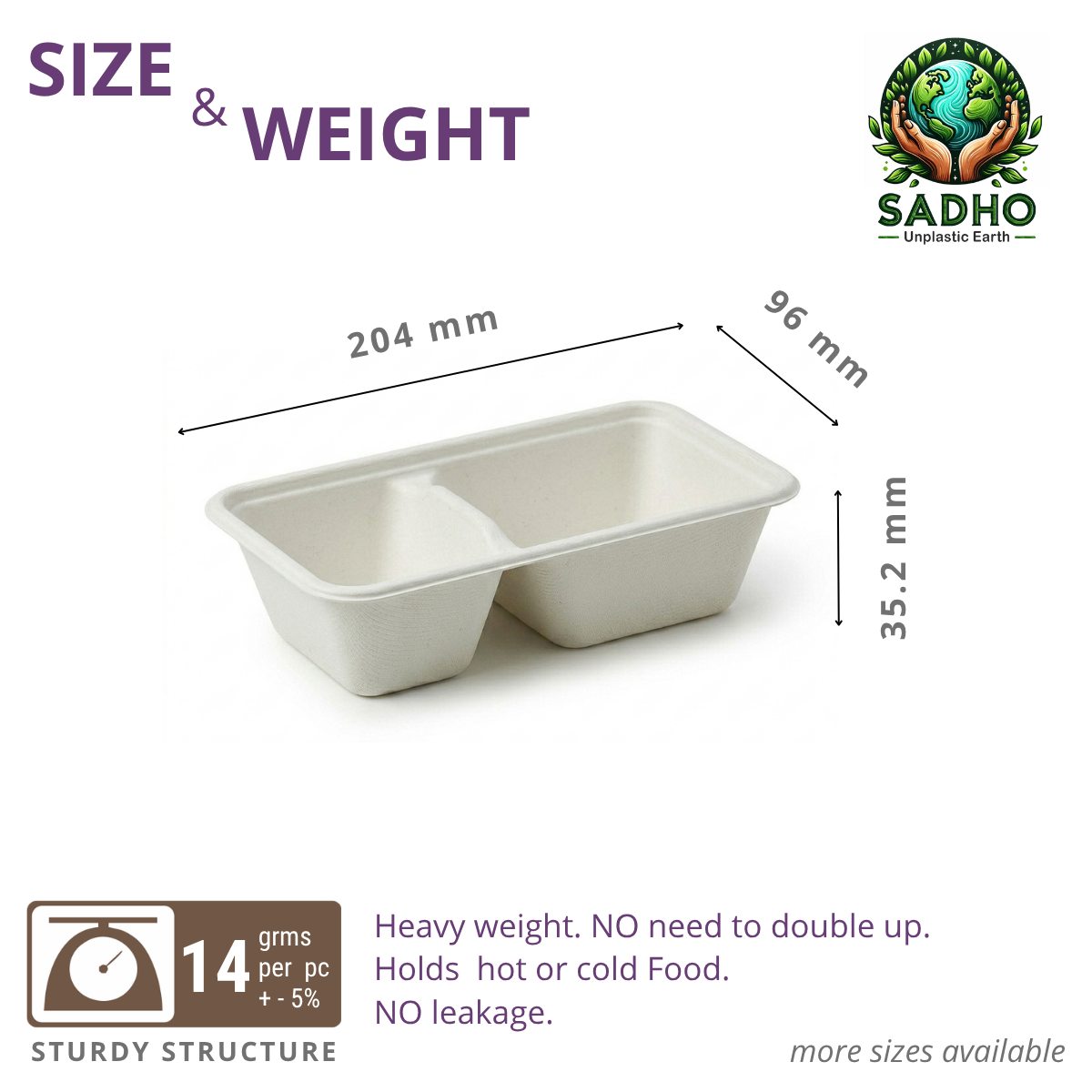Rectangular Bagasse (White) 2 Compartment Sushi Tray