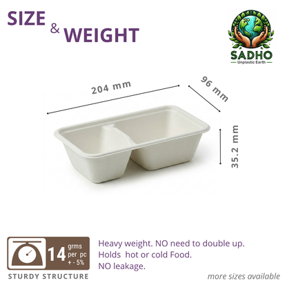 Rectangular Bagasse (White) 2 Compartment Sushi Tray